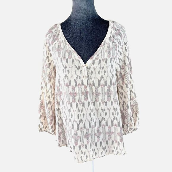 joie - 3/4 Sleeve Silk Blouse - Cream/Gray/Purple - Size XS - Picture 1 of 9